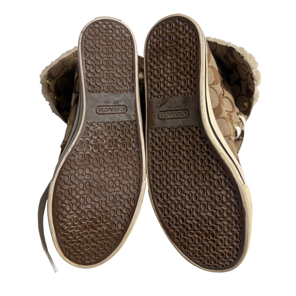 Coach Bonney Shearling High Top Sneakers Signature C Monogram Brown Tan 
Sz 9.5 - Picture 7 of 11